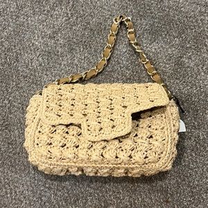 Caterina Bertini straw leather shoulder bag